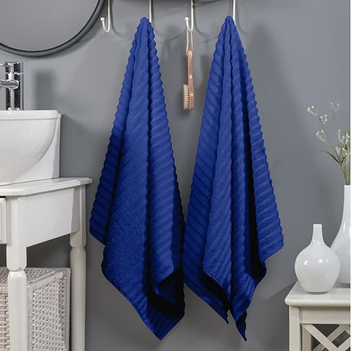 Image of Elegant Comfort 100% Turkish Cotton Corduroy Ribbed Luxury Soft 2 Pack Bath Towels 27 x 54 Inch - Ultra Plush, Absorbent, Quick Dry, Hotel Spa Quality Towels for Bathroom Essentials, Royal Blue