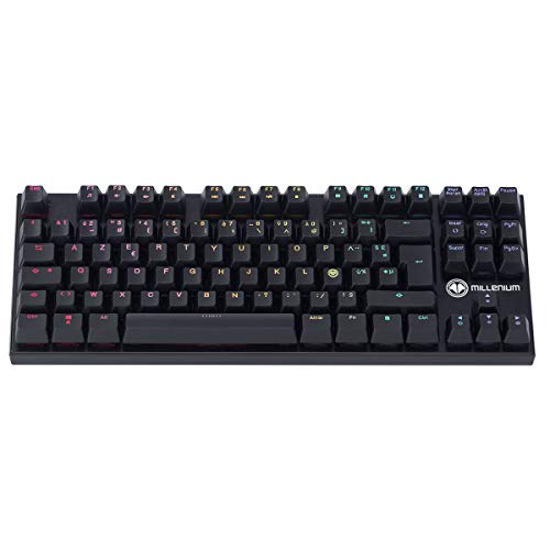 MILLENIUM MT2Mini - Teclado Mecanico Gaming para e-Sport (Retroiluminación Full RGB Personalizable, Switchs Rojos Lineares, QWERTY Español, Cable USB Trenzado) Color Negro