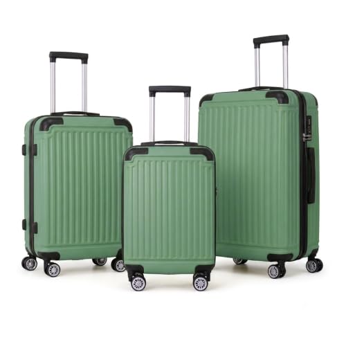 ALYIAMXL 3-Piece ABS Hardshell Luggage Set, Lightweight Durable Suitcases with 4 Silent Spinner Wheels, TSA Lock & Scratch-Resistant Surface, 20"/24"/28", Green