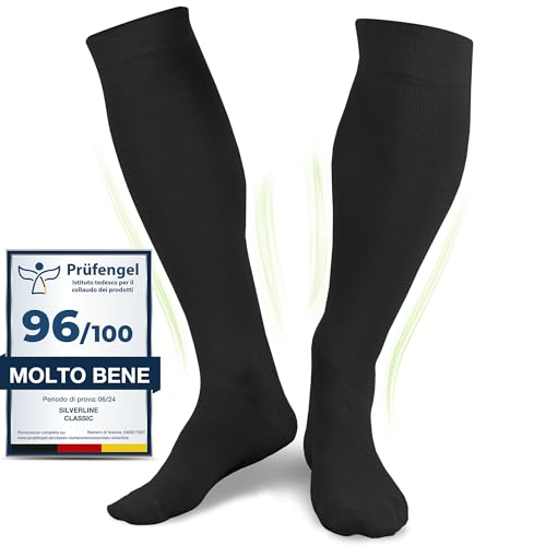 Calze Compressive Medicali Uomo Donna Cotone Biologico 60% Nero L
