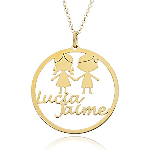 doble aro - Collar Niños Personalizado con Nombres - Colgante Personalizado Niños añade entre 1 y 3. Colgante Acabado Oro, Plata de Ley 925/1000.