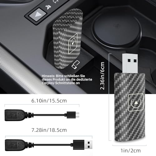 2025 CarPlay Wireless Adapter für iOS, CarPlay Wireless Adapter, Stabiler und einfach zu bedienender 5GHz Small Car Wi-Fi Adapter, Plug and Play, USB A Verlängerungskabel, USB C zu A