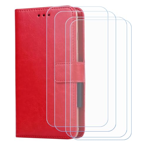 BMPNLSZ Flip Case para Boox Palma 2 + [4-Pack] Cristal Templado, HD Vidrio Templado Protector Pantalla, Función de Soporte Cover, Billetera Funda (6,13') - Rojo-XHDSXT
