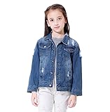 HOLIEBEE Girls Boys Basic Denim Jacket Kids Classic Casual Coats Children Trendy Cozy Soft Ripped Outerwear
