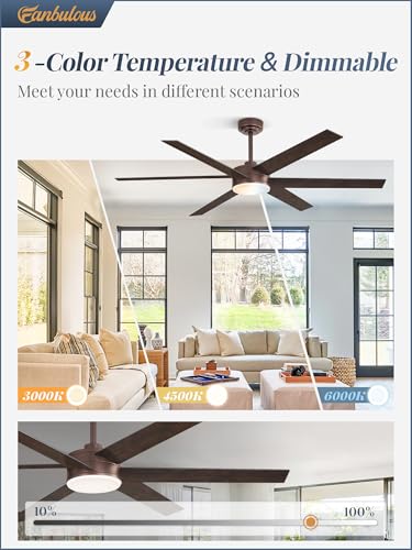 Image of Fanbulous 60 inch Outdoor Ceiling Fans with Lights, Dimmable 3CCT, Brown