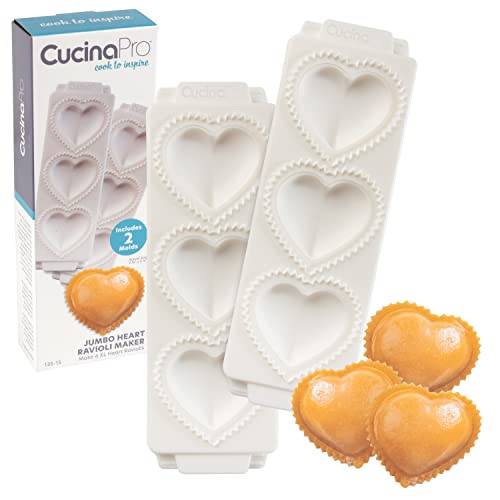 Unique Shaped Ravioli Molds (2 Pack)- Jumbo 3" Hearts- Homemade Filled Pasta Maker- 2 Piece Tray & Press Makes 3 Raviolis At A Time, Super Easy To Use & Clean- Add Fun To Your Next Italian Pasta Night #TOP28
