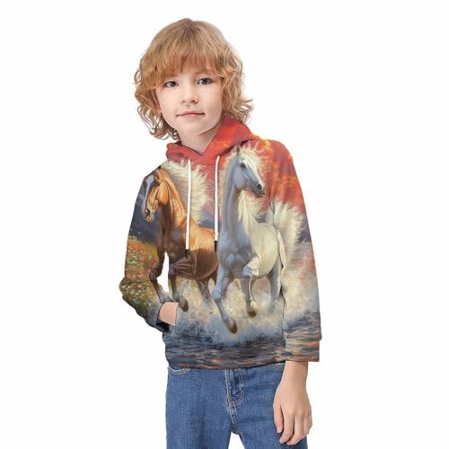 Sweat à capuche cheval 3D pour ado pull hiver avec poche imprimé équestre