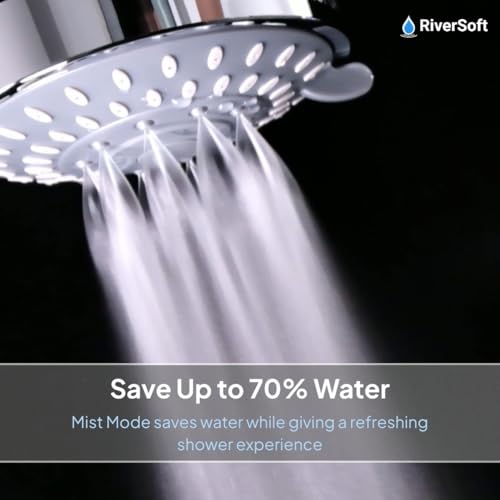 Image of RiverSoft DIVA-05 shower filter for hard water with 15 stages | 5 Mode Spray Setting | Water saving mist mode (Chrome, Pack of 1)