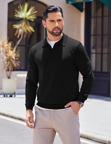COOFANDY Long Sleeve Polo Shirts for Men Knit Polo Sweater Lightweight Ribbed Pullover Sweater4