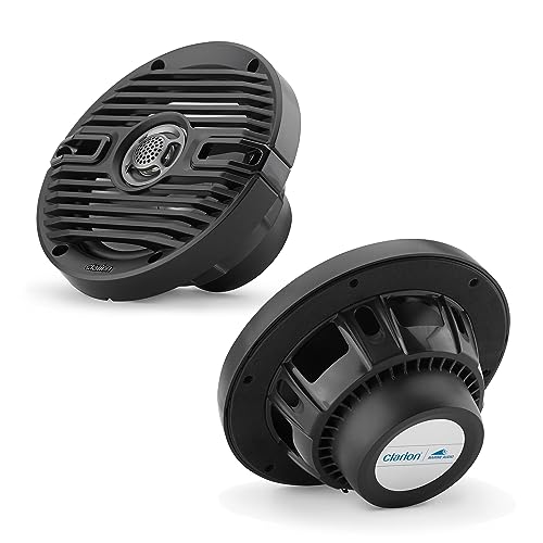Image of Clarion CMS-651-CWB 6.5-inch Coaxial Marine Speakers 30W RMS Power handling 1 /2-inch (13 mm) Polymer Dome Tweeter Includes White & Black Classic Grilles