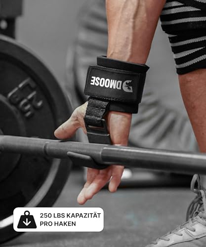 DMoose Fitness Zughilfen Krafttraining für Männer & Frauen (Paar) - Reißfestes Nylon mit 8 mm dicke Handgelenk straps - Zughilfe Gym für Kraftdreikampf & Kreuzheben Stütze - Griffhilfen Kraftsport