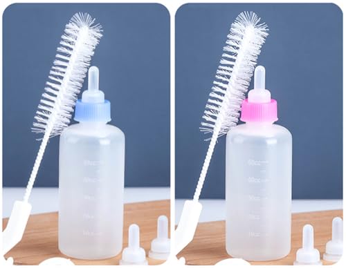 Aufzuchtflasche Katze, 60 ml katzenaufzuchtmilch Haustier Babyflasche Kit, Aufzuchtflasche Pet Milchflasche Haustier Babyflasche Kit mit Reinigungsbürste und Ersatznippeln für Kätzchen und Kleintiere