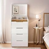 Hombrivie Small Vanity Desk with Mirror and Lights,Compact Vanity Mini Makeup Vanity Desk with Lights White Vanity Dressing Table with Chair,Makeup Table with Stool and Storage for Bedroom