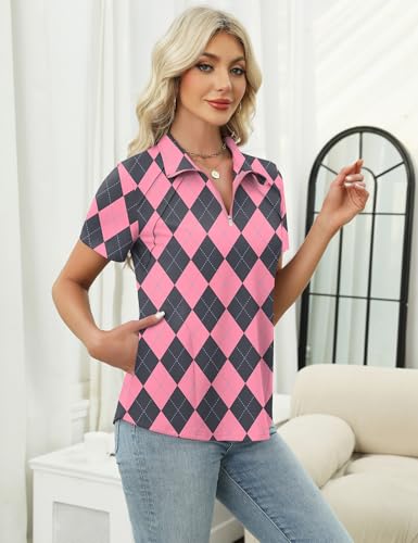 Image of LOMON Womens Golf Polo Shirts Summer Short Sleeve 1 /4 Zip Tops Moisture Wicking Casual Tennis Activewear with Pockets