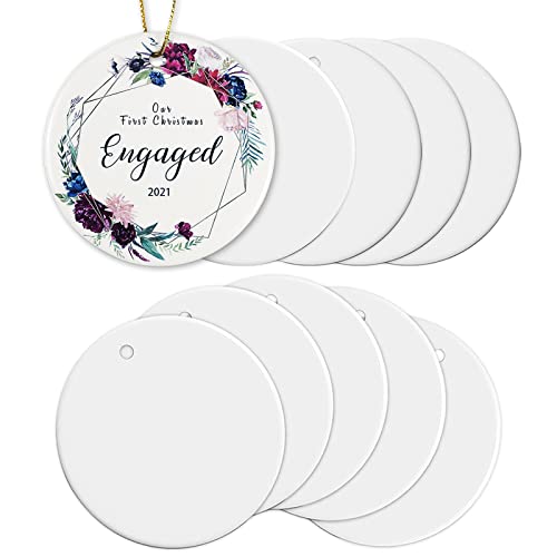 Sublimation Blank Ceramic Ornament, Round Ornament, 2.85 Inch White Porcelain Ornament with Gold String, for Crafting Christmas Tree Decor, DIY Personalized Home Decor Bulk（10 Pcs）
