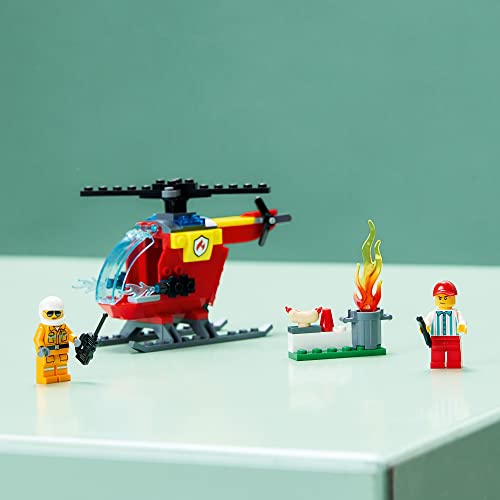 City Fire Helicopter 60318 Building Kit for Kids Aged 4+; Includes Firefighter and Vendor Minifigures with Accessories, Including Toy Walkie-Talkie, Bread and 2 Hotdog Elements (53 Pieces) - Lego - Immagine 3