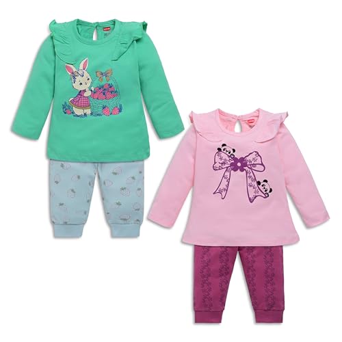 Image of LuvLap Baby Girls 100% Cotton Full Sleeve Top & Pyjama Sets, Pack Of 02