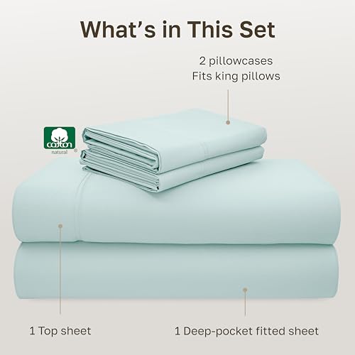 Image of California Design Den King Sheets Cotton Set - 600 Thread Count Sateen, 100% Cotton Sheets King Size, Deep Pockets with All Around Elastic, Snug Fit, Durable Bedding Set - Aqua