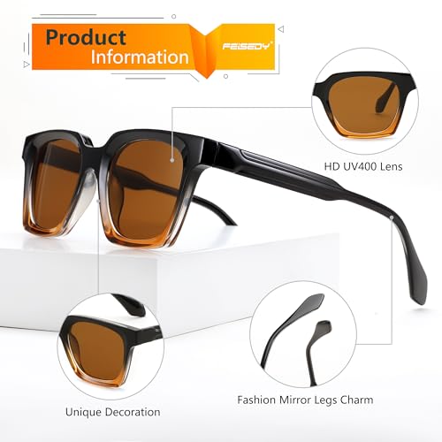 FEISEDY Retro Square Sunglasses Women Men Trendy Rectangle Thick Frame Shades Classic Designer Sun Glasses B01984