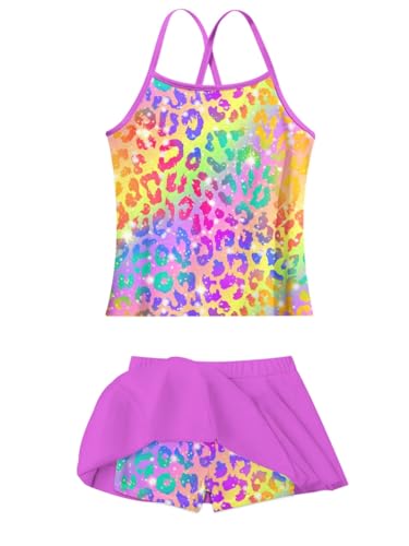 Image of Girls Tankini Swimsuit Mermaid Bathing Suits Criss-Cross Strap Adjustable Summer Beach Two Piece Swimwear Size 4-12