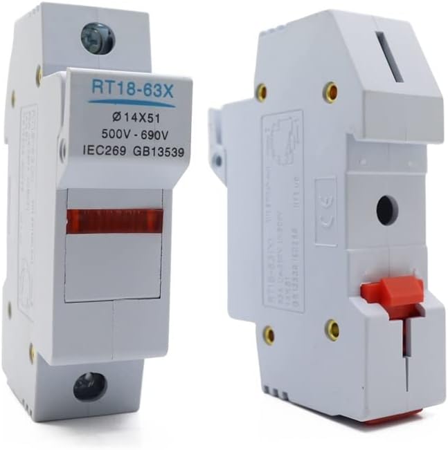 10 Sets PV Solar Fuse 500V DC 14 * 51Fuse, with LED Fuse Holder for Solar System Protection RT18-63X 1P