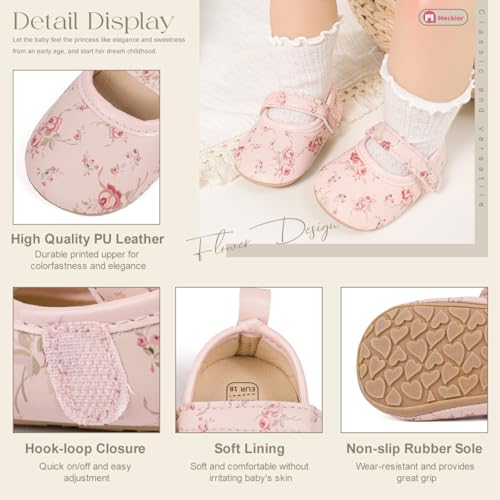 Image of Meckior Infant Baby Girl Sandals Soft Non-Slip Rubber Sole Handmade Princess Wedding Dress Shoes Toddler First Walkers