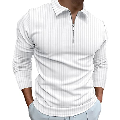 Men's Long Sleeve Polo Shirt Zip Neck Business Casual Tops Ribbed Workout Tee Shirts