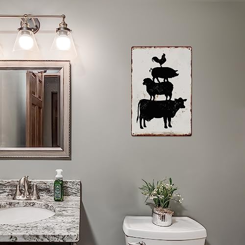 Metal Tin Sign Vintage New Farm Animals Stacked Cattle Sheep Pig Chicken Decoration For Farm, Home, Living Room, Garden, Bedroom, Office, Hotel, Cafe And Pub Wall Decor 12X8 Inches #TOP4