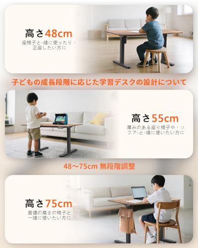 Zontera 電動 昇降式ローデスク 高さ調整48-75cm ロータイプ 上下昇降デスク（幅120cm x 奥行き60cm）は 二つのパターンメモリー機能を備えています 静音設計 収納フック付き テーブル （ブラウン） [3]