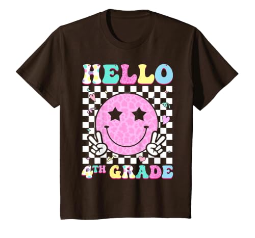 Hello 4th Grade Groovy Back to School Fourth Grade Girls Kid T-Shirt, Youth, Brown, X-Small