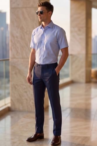 Image of Louis Philippe Men's Regular Fit Easy to Iron Everyday wear Premium Cotton Half Sleeve Solid Formal Shirt