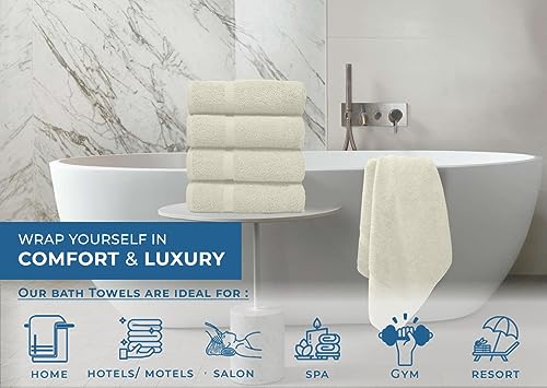 Image of DAN RIVER Bath Towels Set of 4, 27 x 54 Inches, 100% Cotton, Larger & Lighter Weight, Quicker to Dry, Super Soft and Absorbent, Ideal Quick Dry Bath Towels for Daily Use, Ivory