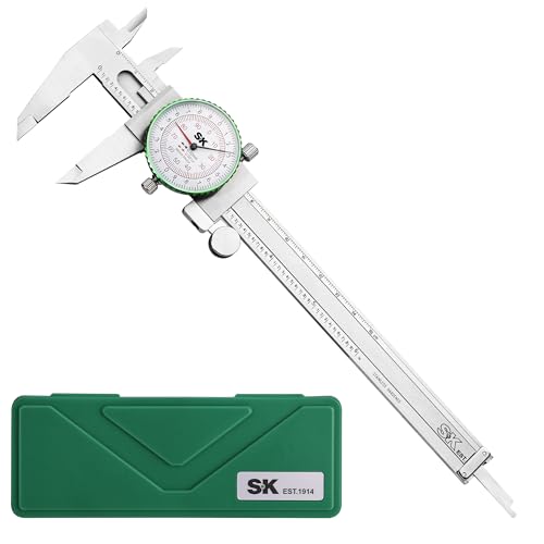 SK Dial Caliper, 6-Inch/150mm Caliper Measuring Tool with Dual SAE/Metric Scale, 4 Measurement Methods Stainless Steel Calipers, ±0.001 inch/0.03mm Accuracy