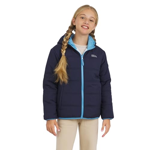 Eddie Bauer Girls' Deer Harbor Reversible Faux Fur Lined Insulated Puffer Jacket, Peacoat, Large