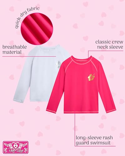 Image of Real Love Toddler Girls Rash Guard - 2 Pack Quick Dry Sun Protection Girls Swim Shirt Long Sleeve Rash Guard Kids (2T-16)