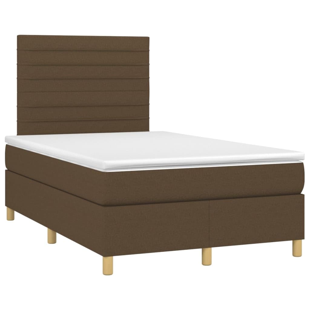 Cama con somier con colchón de muelles ensacados en 120 x 200 cm, tejido marrón oscuro y superficie de descanso de dureza media