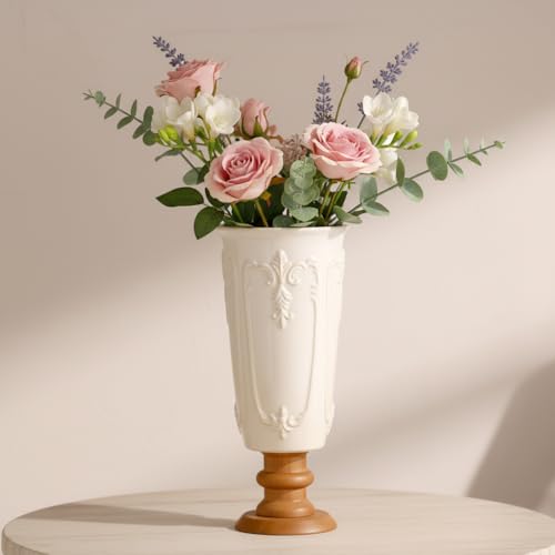 hjn White Ceramic Vase- French Flower Vase for Decor Small