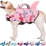 AOFITEE Schwimmweste Hund XL, Verstellbar Hai Hundeschwimmweste Rettungsweste Mit Griff und Reflektierend, Hohe Flotation Rettungsweste für Große Hunde Schwimmweste Labrador Dog Life Jacket, Pink, XL