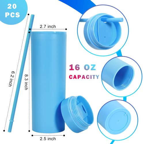 Lydtick 20 Pack Tumblers Bulk, 16Oz Skinny Tumbler With Lid And Straw Matte Black Plastic Tumblers, Acrylic Reusable Cups Water Bottle For Travel Parties Vinyl Projects Diy Gifts(Black) #TOP1