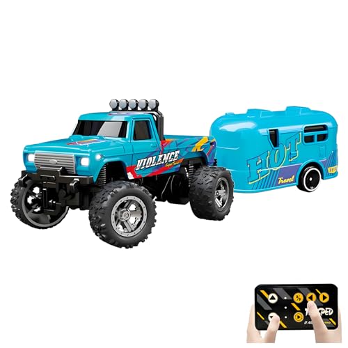 Image of Mini Rc Monster Truck, 1:64 Scale Monster Truck Remote Control Car with Lights, 2.4Ghz Remote Control, Mini Alloy Monster Truck Rc, Speed /Steering Adjustable (Blue-B)