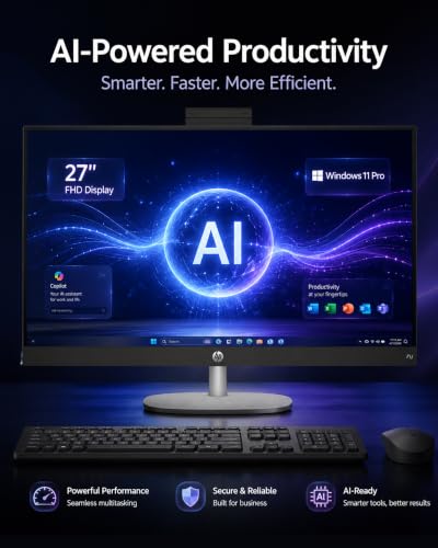 Image of HP 27 inch All in One Desktop Computer Touchscreen Copilot PC 16GB DDR5 1TB SSD | AMD Ryzen AI 7 350 | FHD IPS Display | 1080p IR Camera | WiFi 6 BT5.4 | Windows 11 Pro | Wireless KB&Mouse | Home Office PC