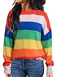 BLANCHES Women's Striped Sweaters Lightweight Sweaters Long Sleeve Crew Neck Color Block Casual Knitted Pullover Tops