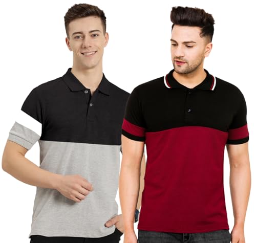 Image of LEOTUDE Men's Regular Fit Round Neck Colorblock T-Shirt for Men (Pack of 2)