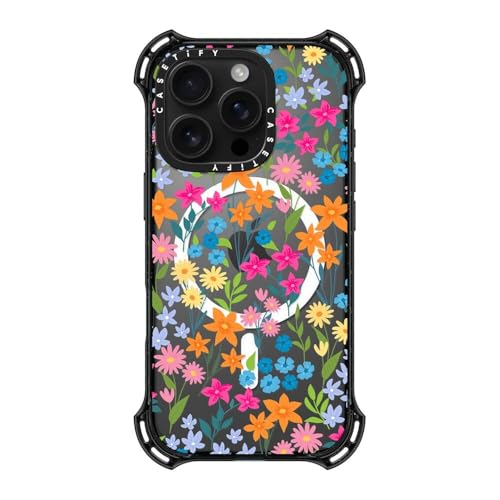 Coque iPhone 16 Pro CASETiFY Bounce noire fleurie compatible Magsafe