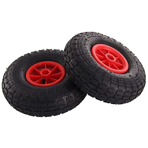 14/ 35.56Cm Pneumatic 3.50-8 Wheelbarrow Wheel Pneumatic Sack Truck Trolley Wheel Puncture Proof Tyre Complete for Garden Trolley Barrow Trailer Truck Red & Black (2)