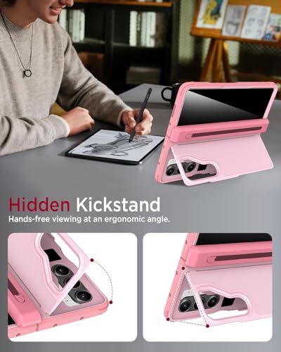 Funda Z Fold 5 antiespía con protector de pantalla de privacidad y soporte rosa 3
