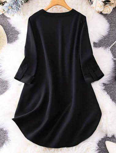 Image of Gufrina Women's Rayon Top with 3 /4th Sleeves Mandarin Collar Neck Solid Pattern A Line Style Knee-Length and Regular Fit