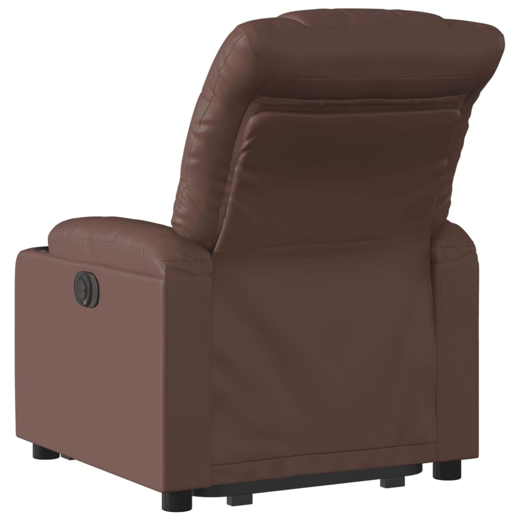 Sillón elevador reclinable marrón de piel sintética con función de elevación eléctrica y reclinación manual hasta 135 grados, cómodo y estable para personas mayores, marco