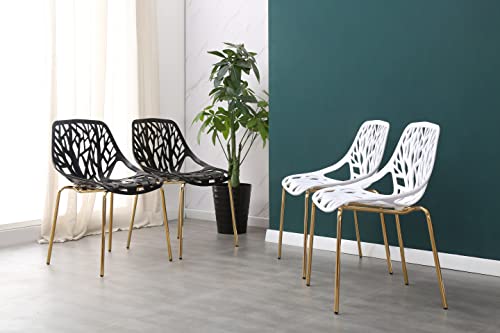 Pozbee Modern Black Dining Chair, Birch Sapling Style Chairs For Dining Room, Hotels, Restaurants Indoor Outdoor, Elegant Kitchen Chairs With Gold Legs (2, Black) #TOP4
