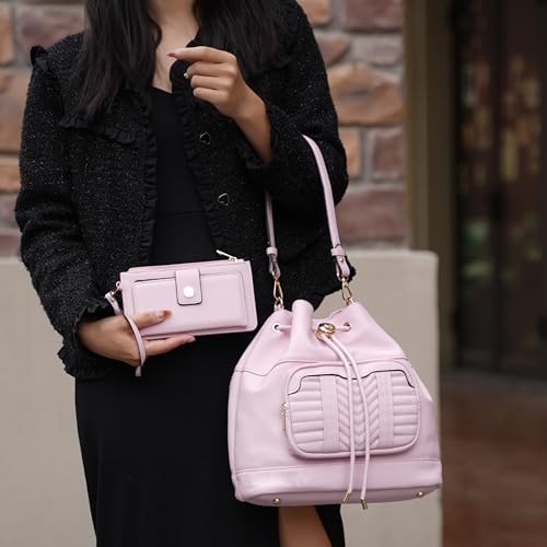 Image of MKF Collection Crossbody Bucket Bag for Women, Drawstring Hobo Shoulder Bags Handbag Purse with Wristlet Wallet by Mia K